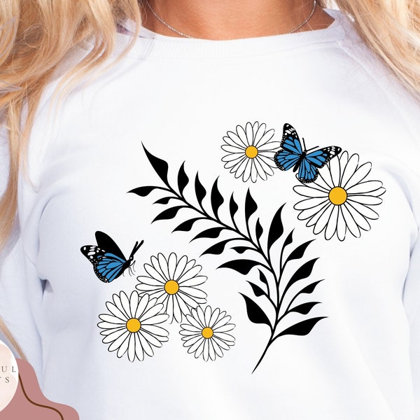 Daisy Butterfly Design Svg Daisy Svg Svg Files For Cricut Instant Download Butterfly Svg Daisy Shirt Svg Butterfly Shirt Svg Floral Svg