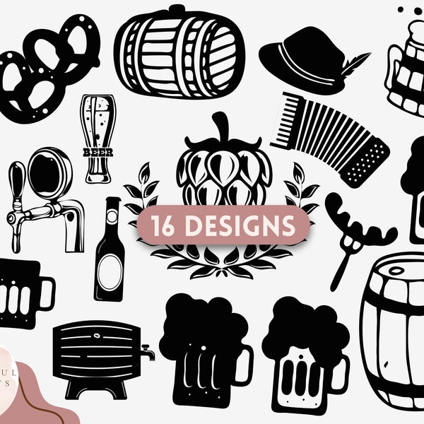 Oktoberfest SVG Bundle | Beer Mugs, Barrels, Elements | Digital Download for Cricut | Festive Oktoberfest SVG Files | DIY Craft Supplies Svg