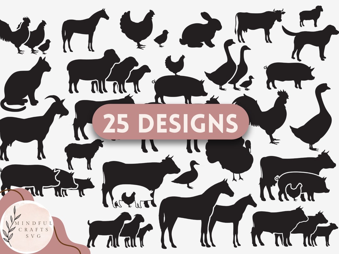 Farm Animal SVG Bundle Animal Silhouette Country Farmhouse Cut File