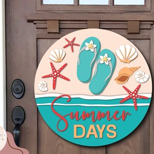 Summer Days Flip Flop Sign SVG Digital Download Round Door Hanger Beach ...