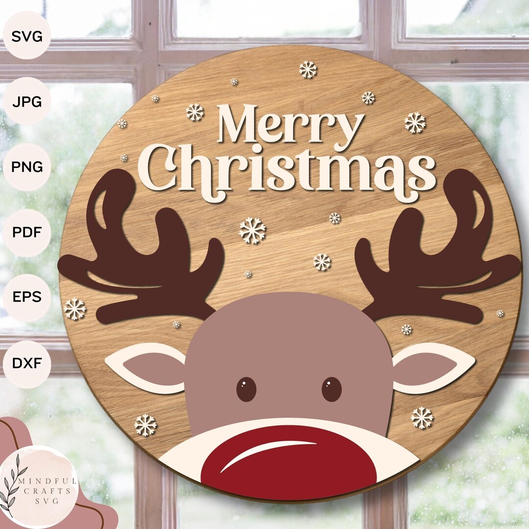 Reindeer Merry Christmas Sign SVG Christmas Door Sign SVG Reindeer SVG ...