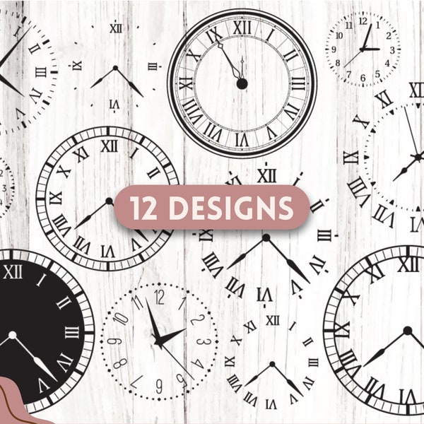 Clock Face Bundle SVG - Clock SVG, Numerical Clock Clipart, Roman Numeral Template, Timepiece Cut File, Clock Numbers Silhouette, Clock Face