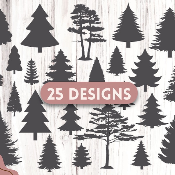 Coniferous Trees SVG Bundle - Silhouette Trees, Pine Tree Line, Palm Tree, Lasercut Files - Nature SVG for DIY Crafts and Projects