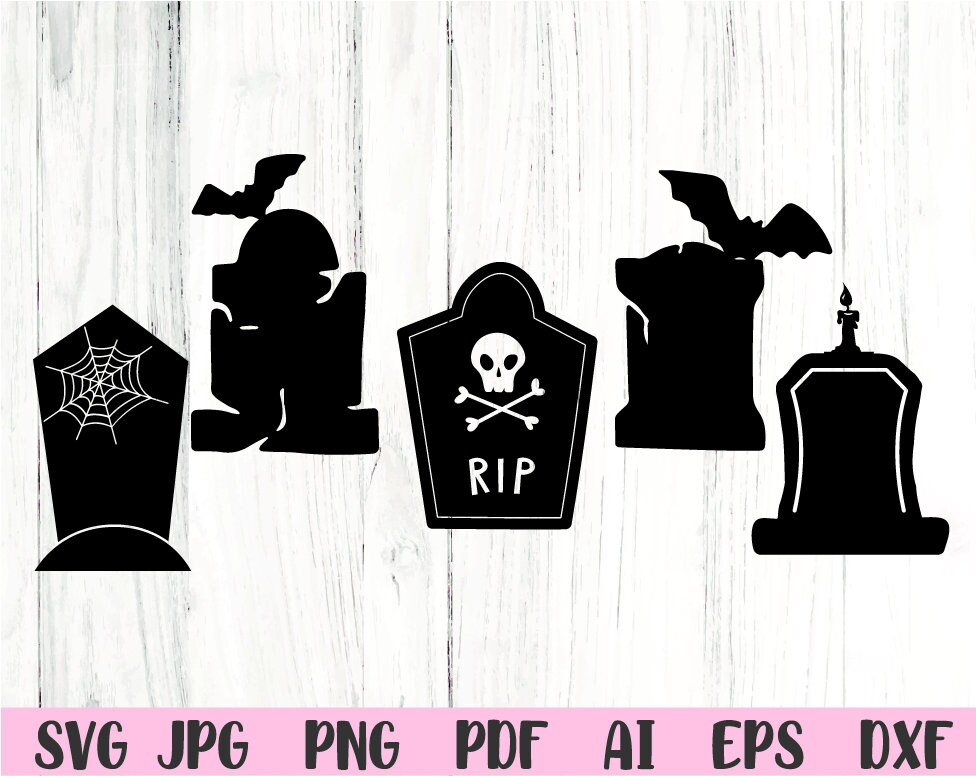 Halloween Tombstone R.I.P with Skulls Design SVG PNG Files, Cricut,  Silhouette Studio, Digital Cut Files Waterslides