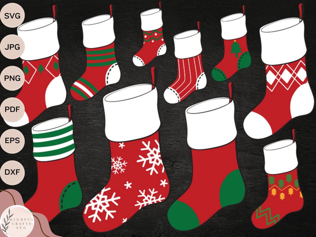 Santa Socks SVG Festive Christmas Stockings Cut File Holiday Svg for