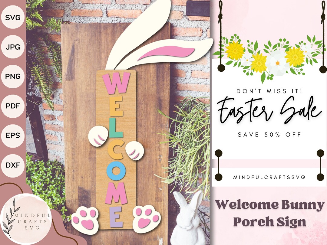 Welcome Bunny Porch Sign SVG Easter Decor Svg Instant Download Porch ...