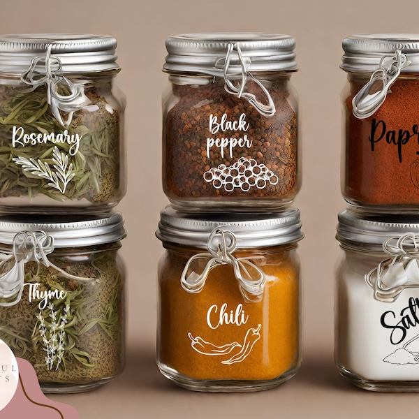 Spices Jars Labels SVG Set, Kitchen Organization Bundle, Pantry Stickers Svg, Seasoning Jar Labels, Herb Containers, Cut Files for Cricut