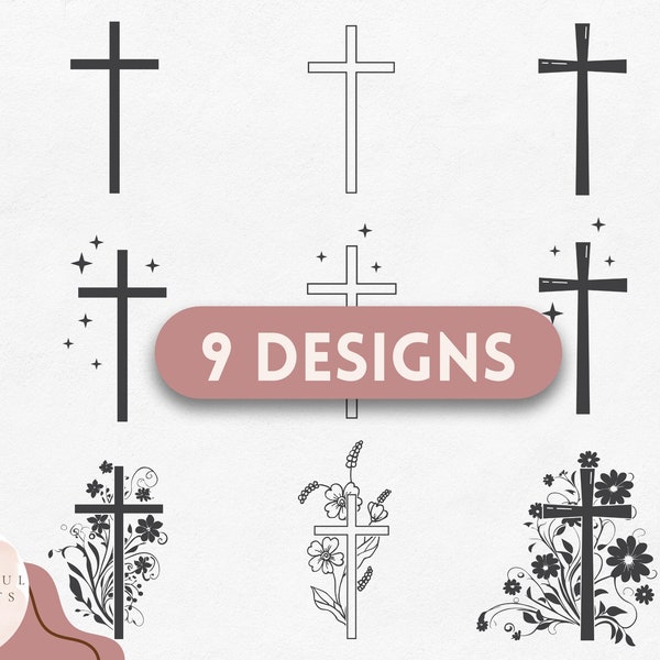 Floral Cross SVG, Christian Cross Clipart, Elegant Cross Silhouette, Religious Cutting File, Cross SVG for Cricut, Christian Svg Files