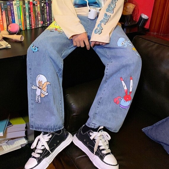 Jeans With Spongebob Printed Patterns Etsy
