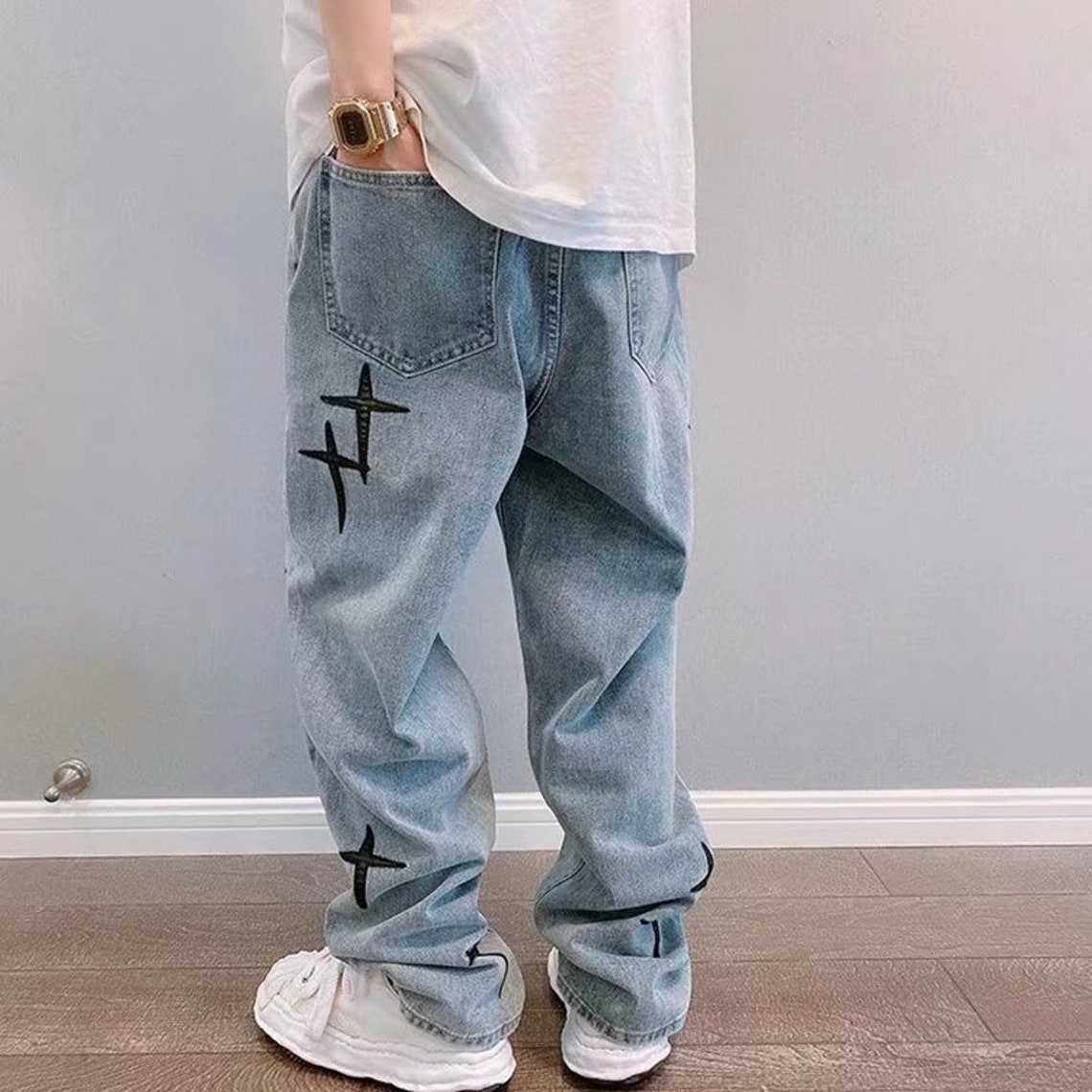Baggy Retro Style Jeans With Embroiderd Crosses Etsy baggy-retro-style-jeans-with-embroiderd-crosses-etsy