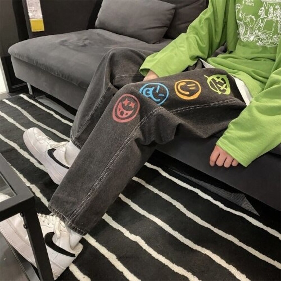 baggy jeans with smiley face