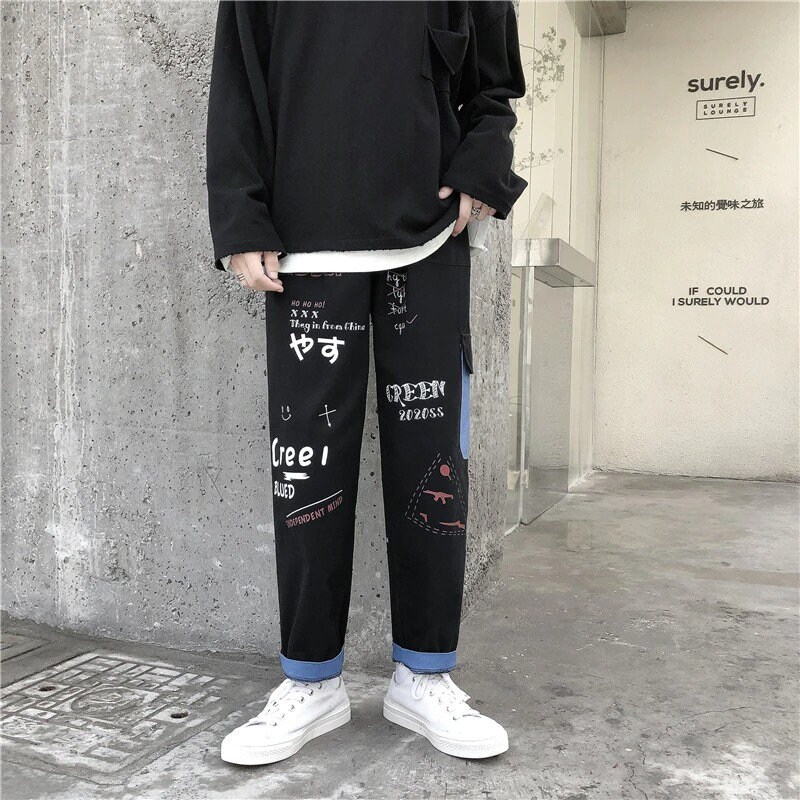 Harajuku Straight Leg Denim Streetwear Trousers - Etsy UK