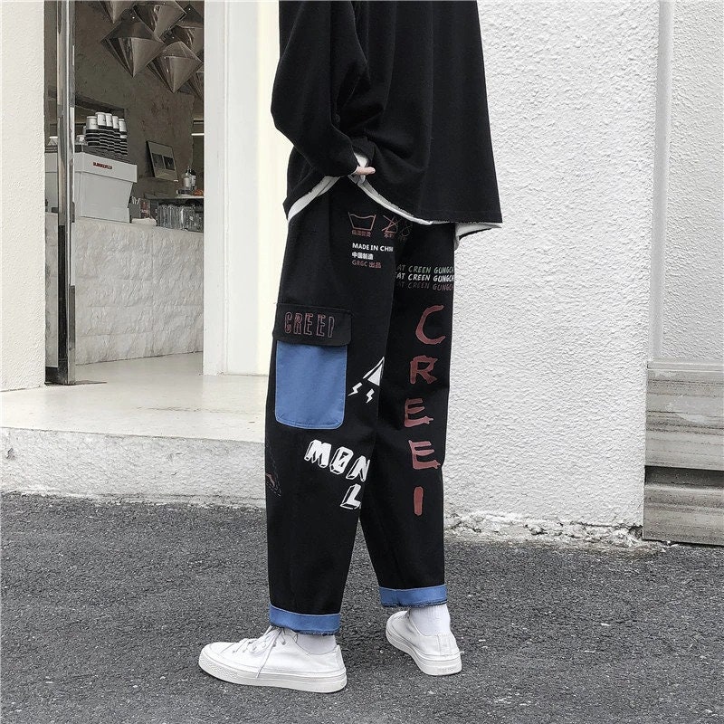 Harajuku Straight Leg Denim Streetwear Trousers - Etsy