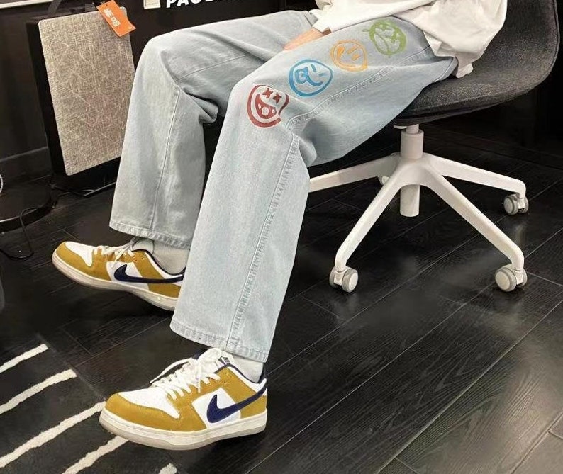 baggy jeans with smiley face