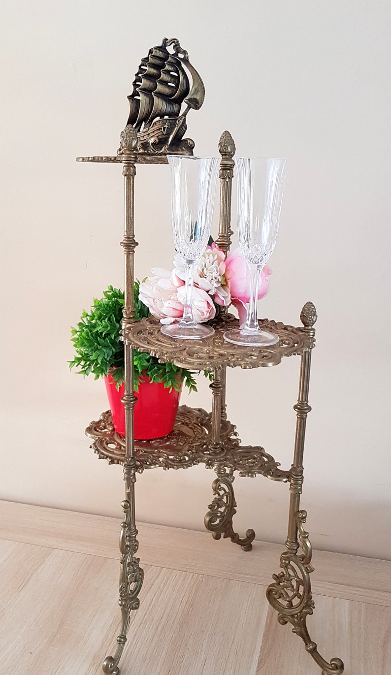 Large Brass Table Mini Table Plant Stand Indoor Brass Plant Etsy