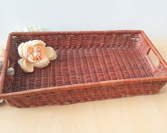 ヴィンテージ籐トレイ - Etsy 日本