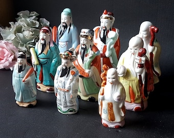Chinese Feng Shui Porcelain Figurines/ Shou Lu and Fu/ Good Luck Gods/Meaning Longevity Happiness and Wealth/ Vintage Chinese Statues