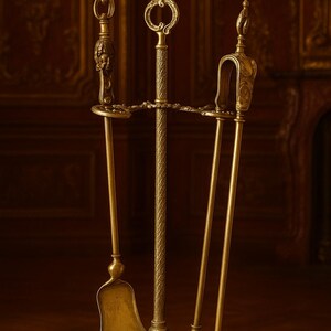 French  Brass Fireplace Tool Set