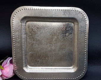 Quadratisches silbernes Tablett / Vintage silbernes Tablett / quadratisches silbernes Tablett, Vanity Tablett, Serviertablett / dekoratives Silbertablett / Fußtablett