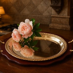 Art Nouveau ornate silver card serving tray.