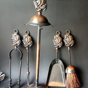 Vintage copper fireplace tools copper and iron fireplace tools fireplace tool rack fireplace tool set