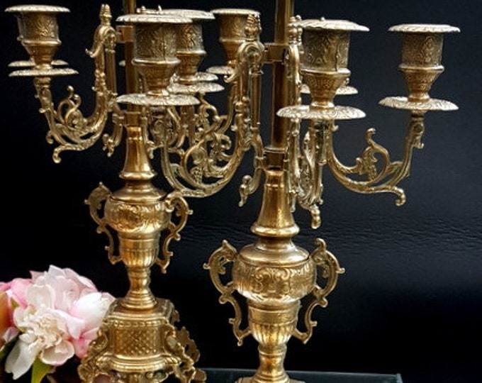 Brass Candelabra Brass Candle Holder Gold Candelabra Wedding Vintage Candelabra Candle Holders