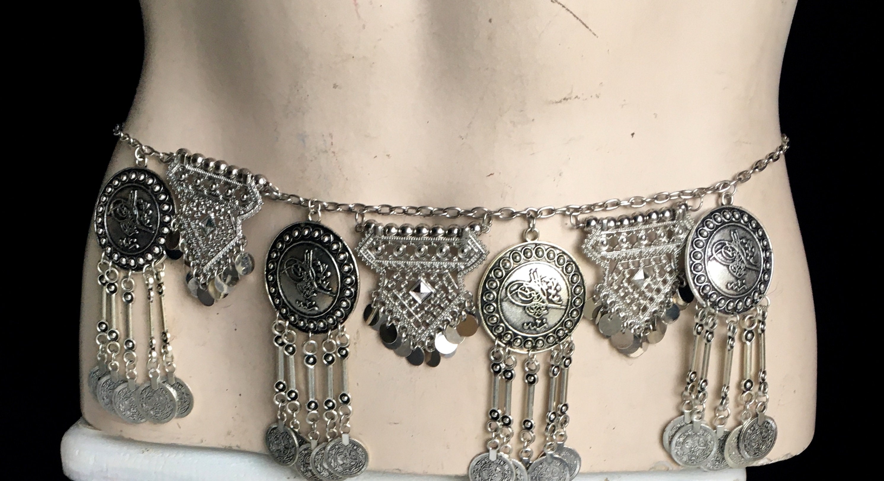 Vintage Silver Beaded Belt, Boho Belt, Hippie, Festival Belt  display picture 3