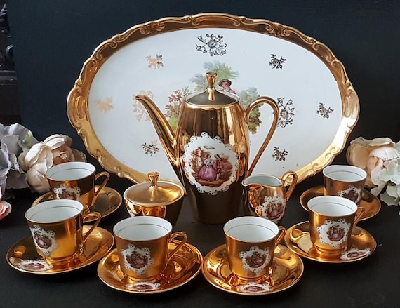 Tea Service Porcelain Vintage Tea Cups 70s Teapot Courting Couple