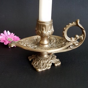 Brass Chamberstick Candle Holder , Vintage Brass Candlestick