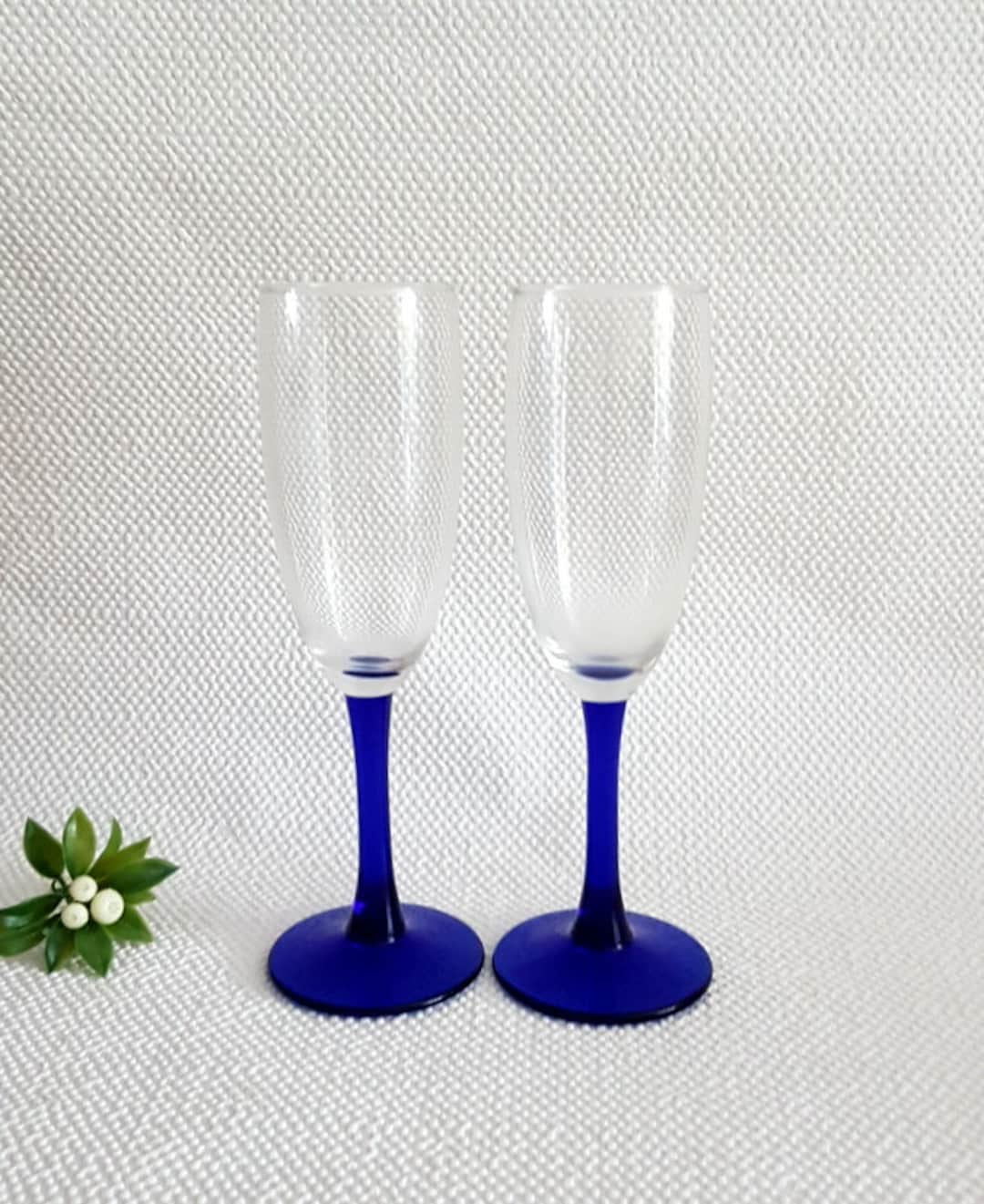 Stem Glasses, Pair Blue Glasses,wine Glasses, Wine Glass Set, 2 Glasses
