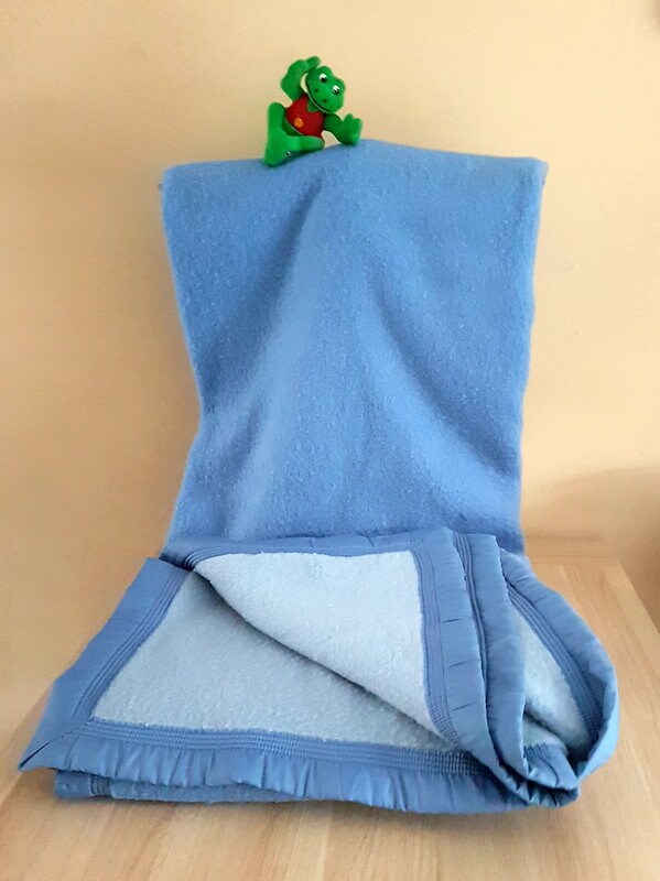 Blue Wool Blanket // 1970s Vintage Bedding Etsy