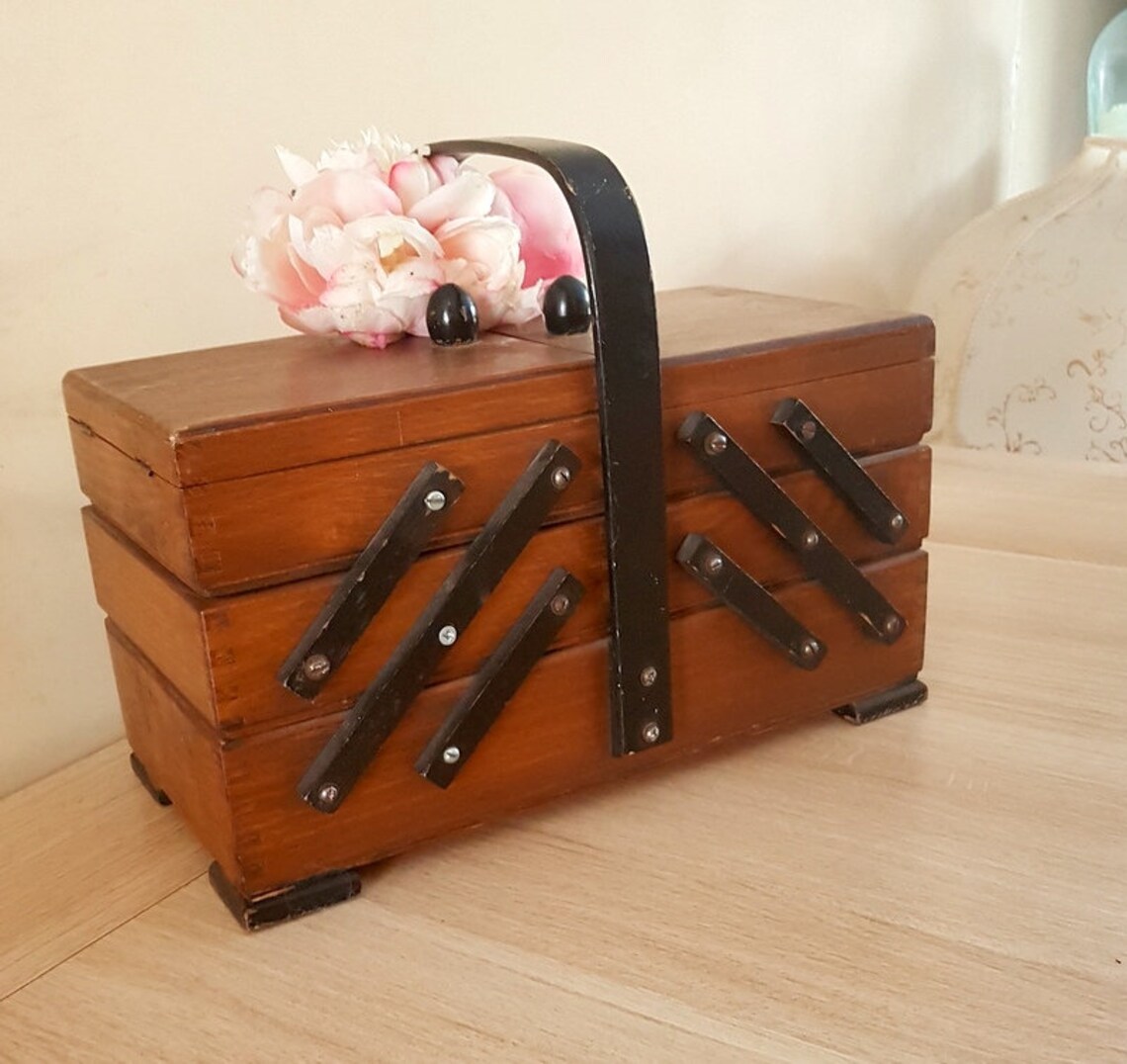 Vintage Accordion Sewing Box Etsy