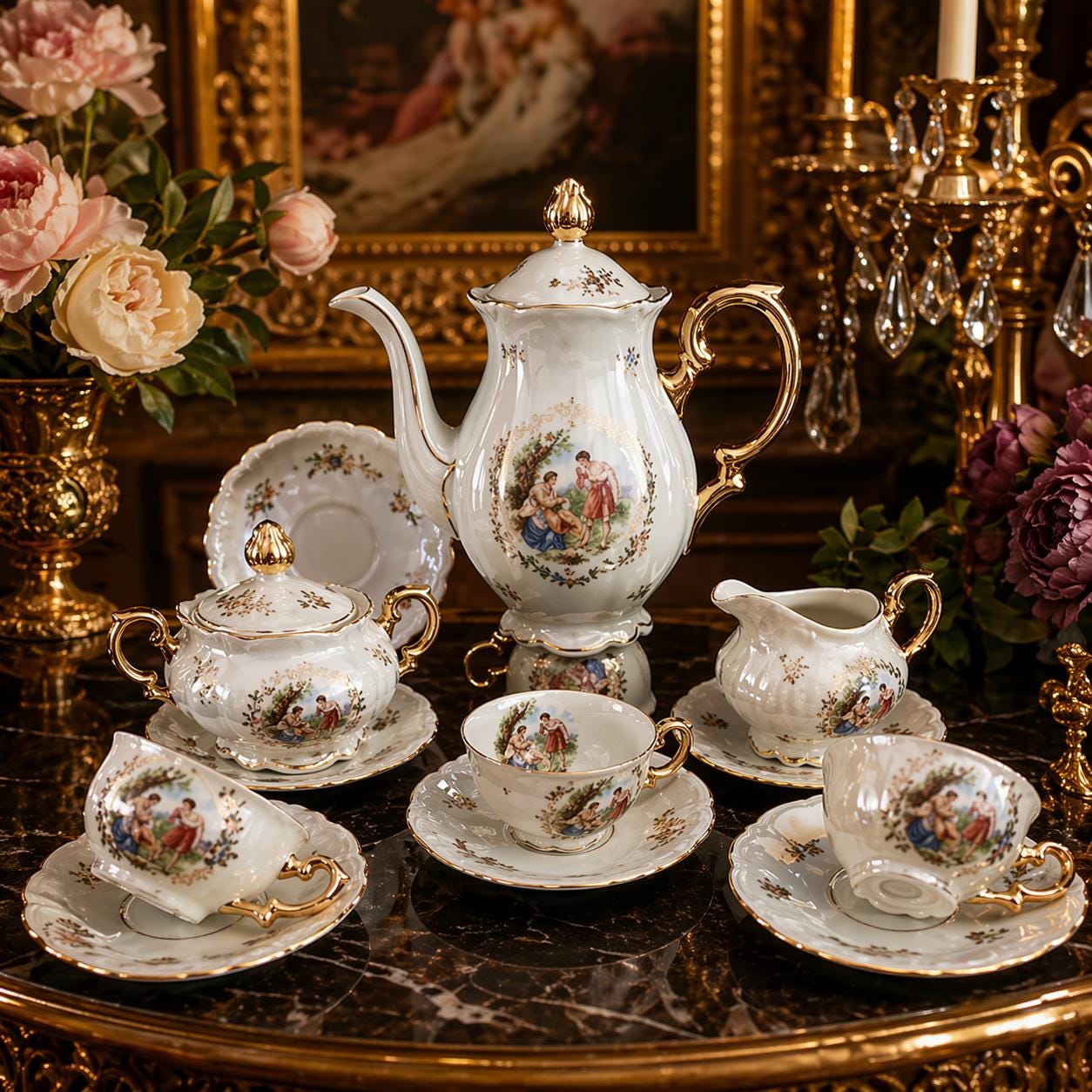 Gold Bavaria Tea Set, Decorated With Fragonard Decor, Teaset With 3 ...