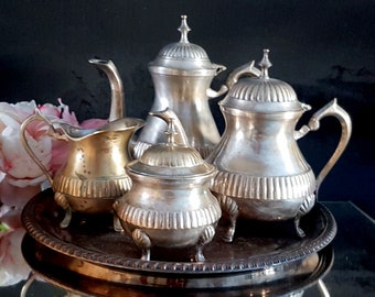 Vintage Art Deco Silver Plated Tea Set, Vintage Silver  Silver Plated Tea Set, Vintage Art Deco Tea Set