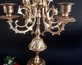 Brass Candelabra 5 Arm Candlestick Candle Holders Vintage