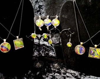 DRAGON SKIN COLLECTION Acrylic Fluid Art Jewelry. Perfect Gift for him or her. Funky and fun!
