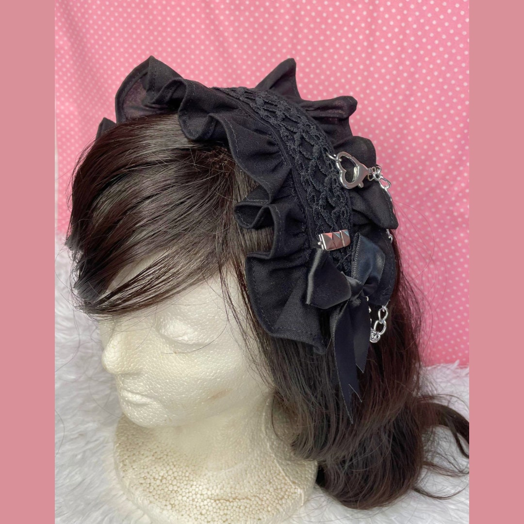 Black Punk Headdress- Chain, EGL, Kawaii, Goth, Jirai Black Punk Headdress- Chain, EGL, Kawaii, Goth, Jirai
