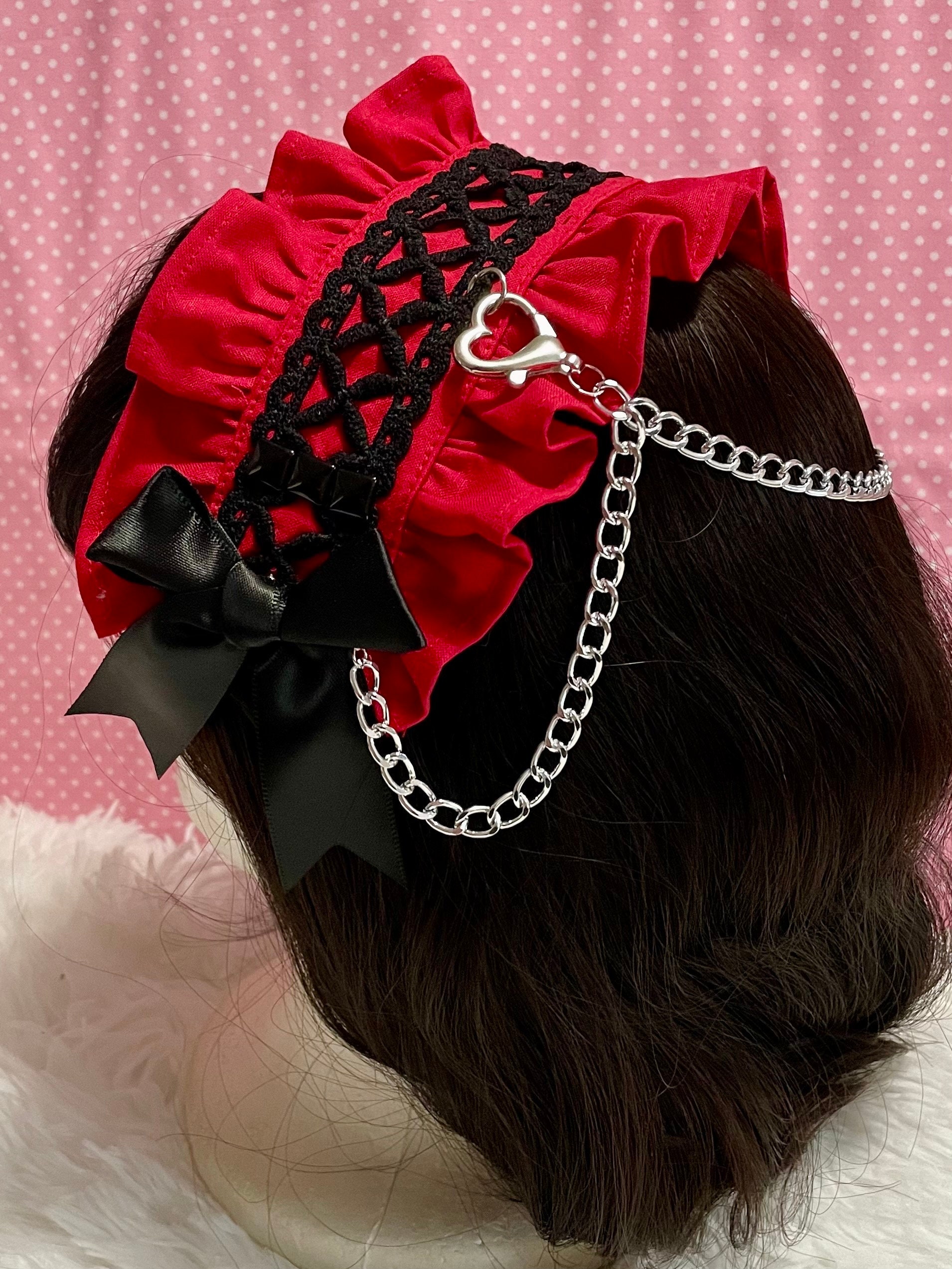 Black Punk Headdress- Chain, EGL, Kawaii, Goth, Jirai Black Punk Headdress- Chain, EGL, Kawaii, Goth, Jirai