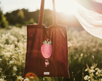 Burgundy Tote bag, Canvas Tote Bag Aesthetic, 100% Cotton Shopping Bag, Raspberry Print Tote Bag, Everyday Bag, Beau cadeau pour elle