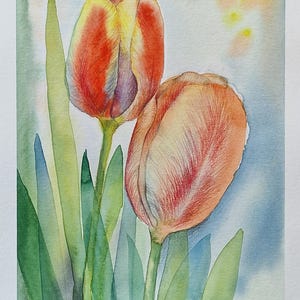 Tulipani rossi e gialli - Dipinto ad acquerello originale