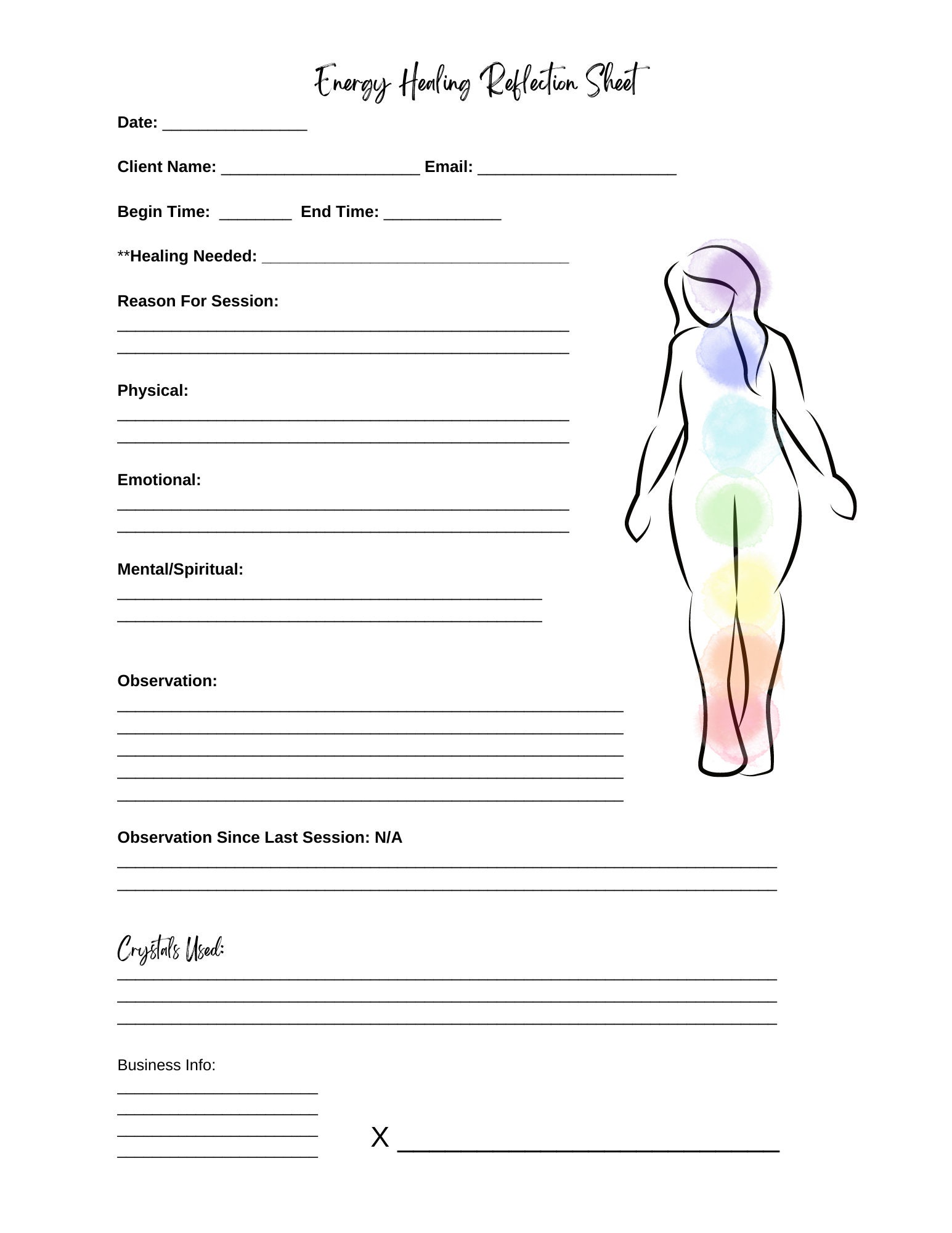 Chakra Clientform Digital Printable Chakra Balancing Client Reflection Form - Etsy