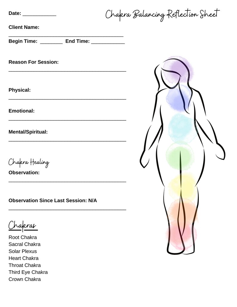 Chakra Clientform Digital Printable Chakra Balancing Client Reflection Form - Etsy