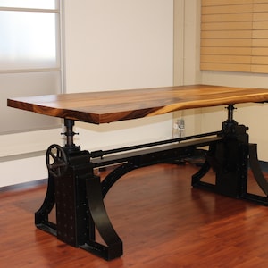 Industrial Desk, Cast Iron Table Base for Dining Room and Office, Height Adjustable Crank Desk Base, The Badboii