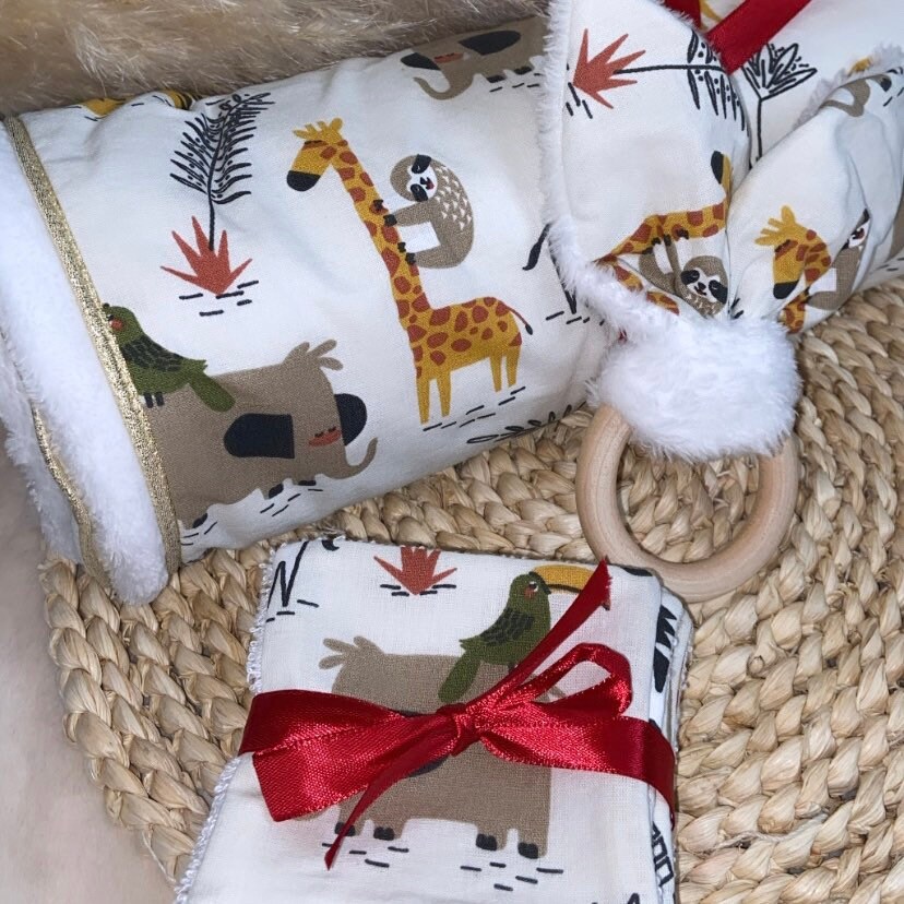 Pack Naissance - Couverture, Anneau de Dentition, Doudou, Lingettes Lavables- Cadeau Naissance