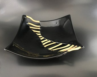 Blue and Black Wave Glass Bowl with Dots