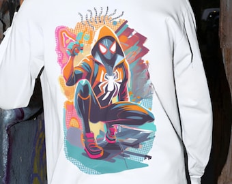Miles Morales digitalt t-shirttryck, tecknad film av Spider Verse, perfekt för personliga kläder, utmärkt födelsedagspresent till serietidningsälskare