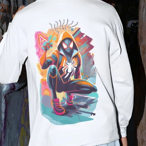 Miles Morales Digital T-Shirt Print, Spider Verse Cartoon Artwork, Ideal for Custom Apparel, Great Birthday Gift for Comic Lovers