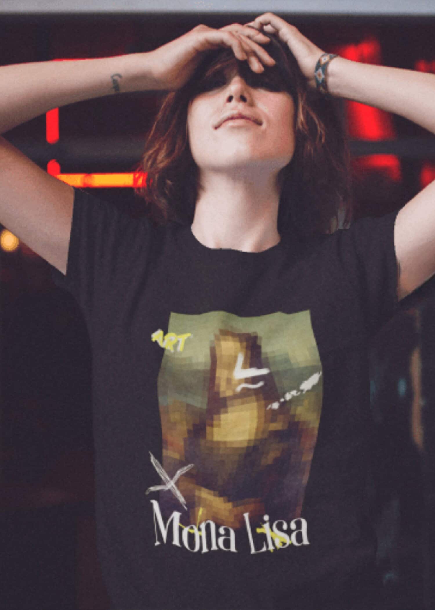T-shirt Graphique Mona Lisa Avec Majeur - Taille S à 5XL, Neuf Avec étiquettes, 100% Coton