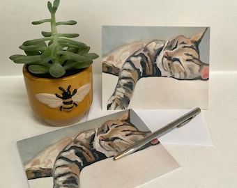 Striped Sleeping Cat Notecards: Set of 5 with envelopes