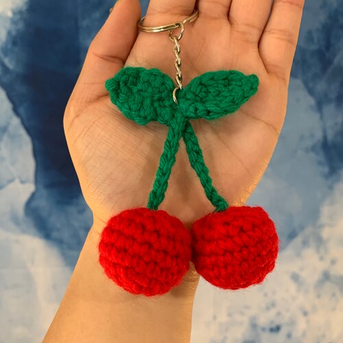 Crochet Fruit Keychain Amigurumi Fruit Keychains Cherry Etsy